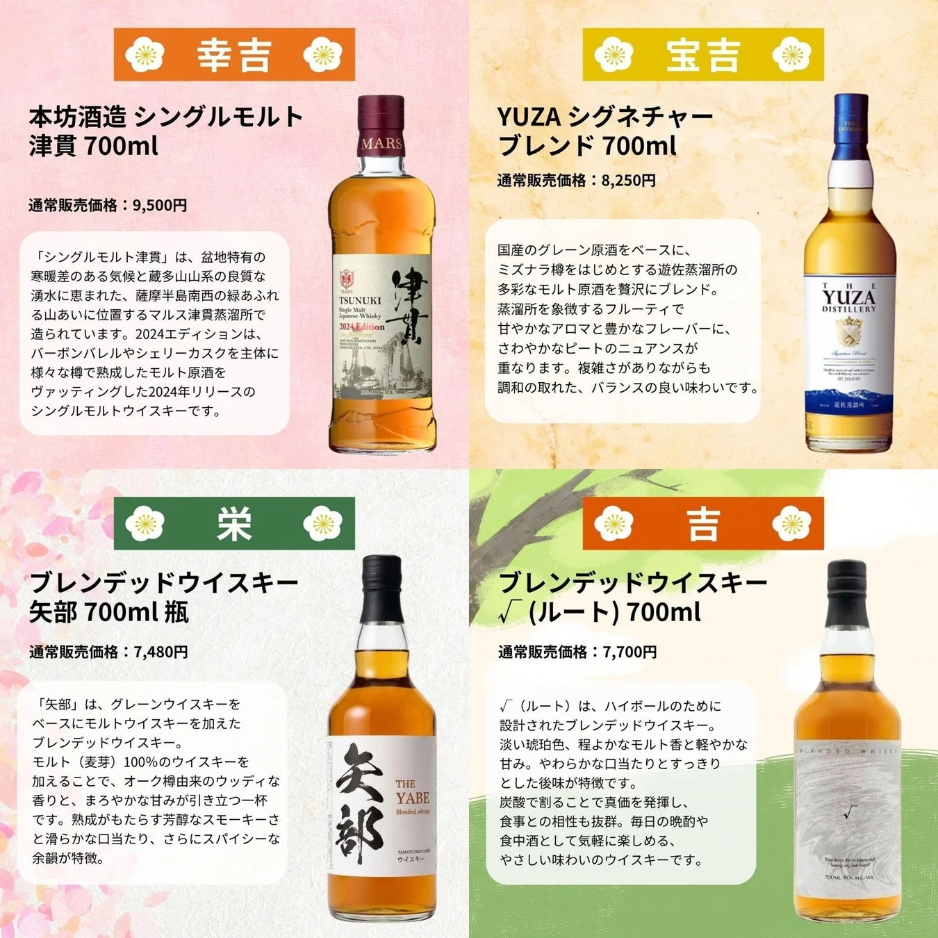 幸吉、宝吉、栄、吉のウイスキー