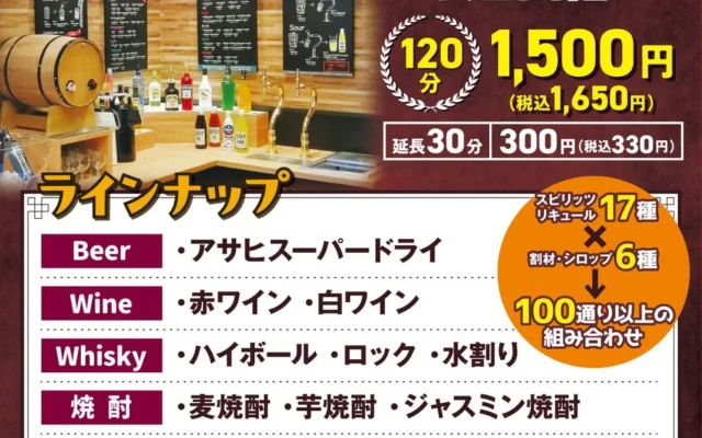 ステーキのどん大宮西口店、セルフ式「アルコールバー」の販売時間を拡大!20種以上が2時間飲み放題